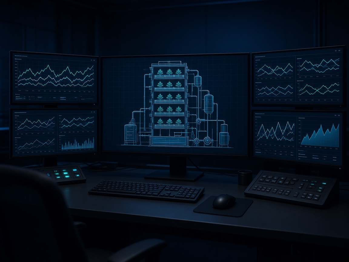 Monitoring consoles in a darkened operations room